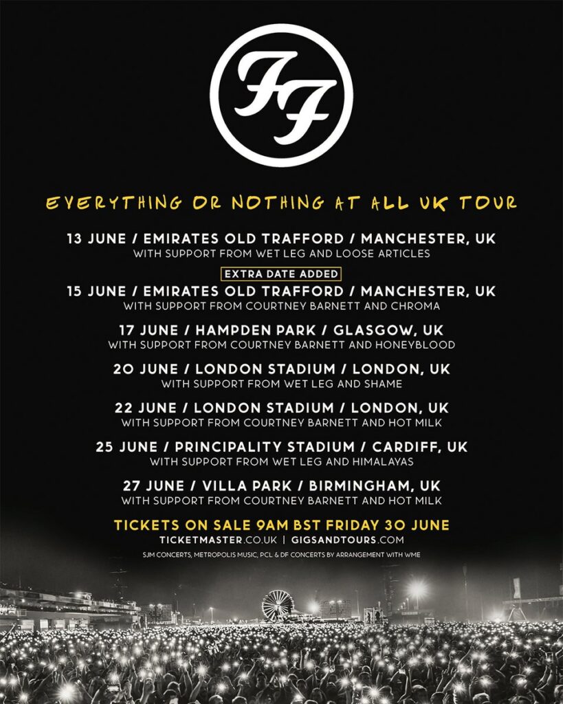 Aktualizovaná soupiska koncertů Foo Fighters pro britské turné v roce 2024